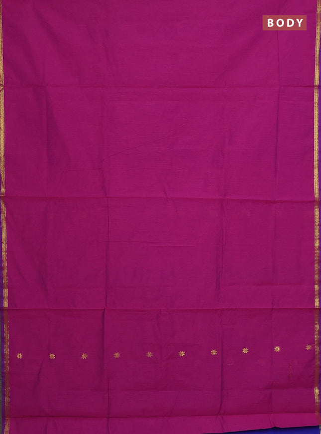 Semi maheswari cotton saree pink and blue with zari woven buttas and small zari woven border