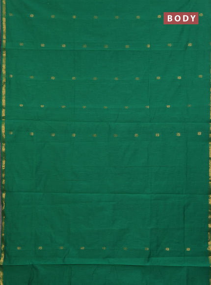 Semi maheswari cotton saree green and purple with zari woven buttas and small zari woven border