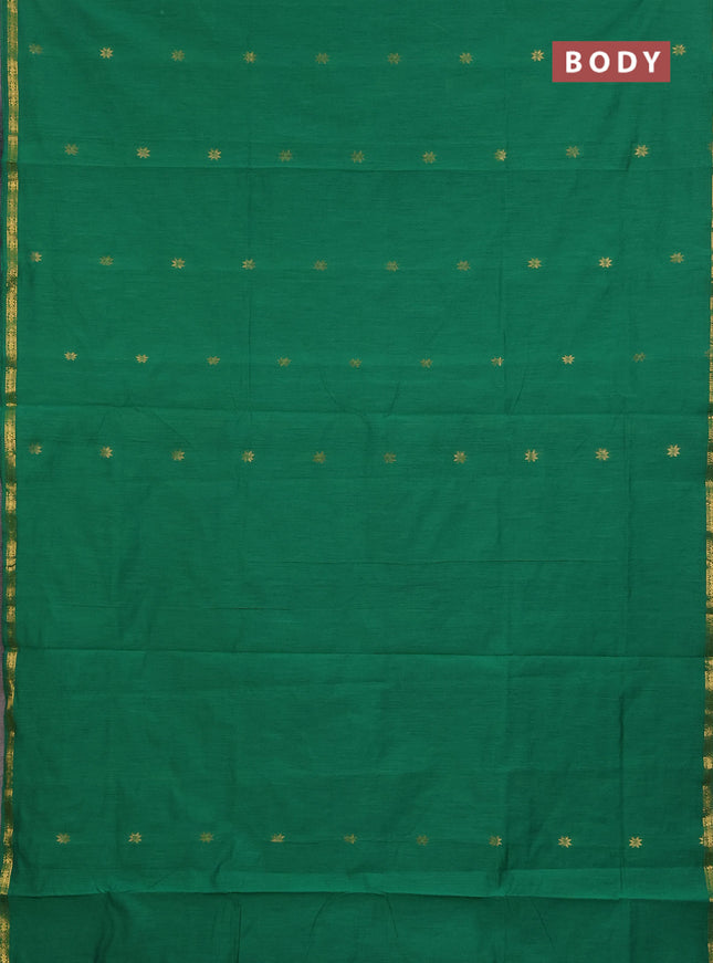Semi maheswari cotton saree green and purple with zari woven buttas and small zari woven border