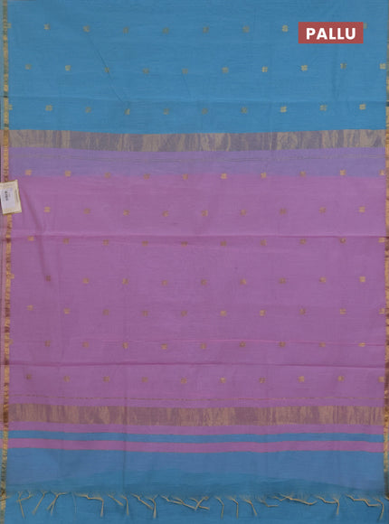 Semi maheswari cotton saree teal blue and light pink with zari woven buttas and small zari woven border