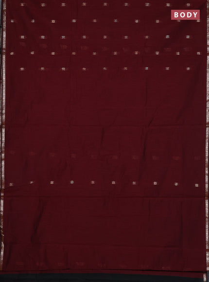 Semi maheswari cotton saree dark maroon and black with zari woven buttas and small zari woven border