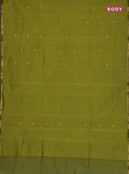 Semi maheswari cotton saree lime green and teal blue with zari woven buttas and small zari woven border