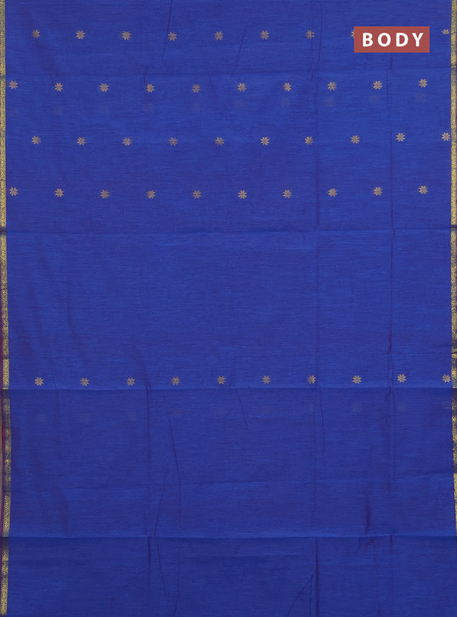 Semi maheswari cotton saree blue and red with zari woven buttas and small zari woven border