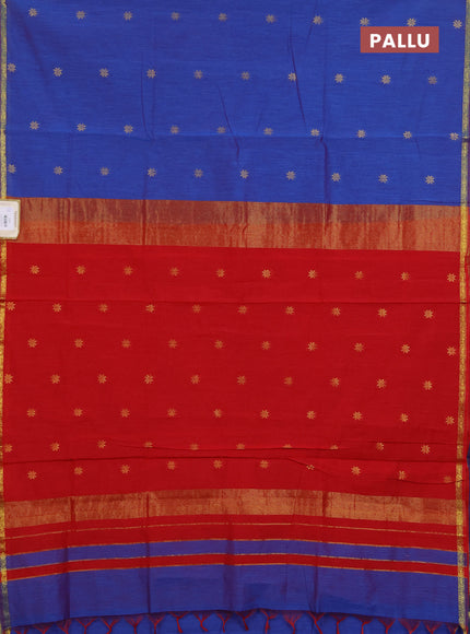 Semi maheswari cotton saree blue and red with zari woven buttas and small zari woven border