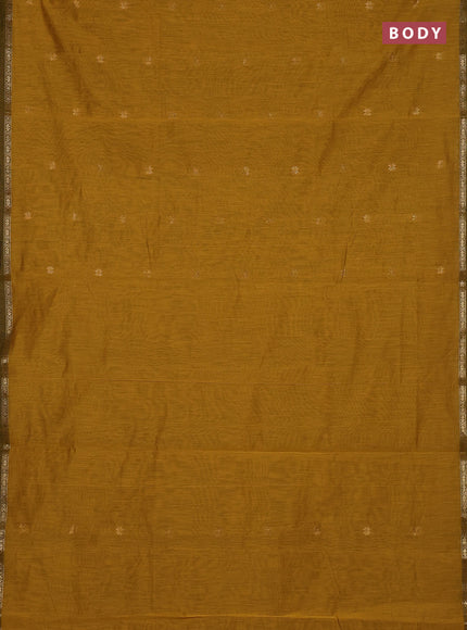 Semi maheswari cotton saree mustard yellow and maroon  with zari woven buttas and small zari woven border