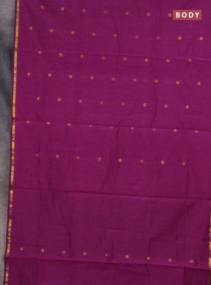 Semi maheswari cotton saree magenta pink and green with zari woven buttas and small zari woven border