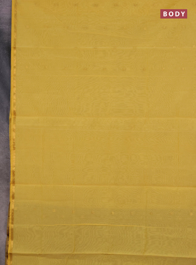 Semi maheswari cotton saree pale yellow and purple with zari woven buttas and small zari woven border