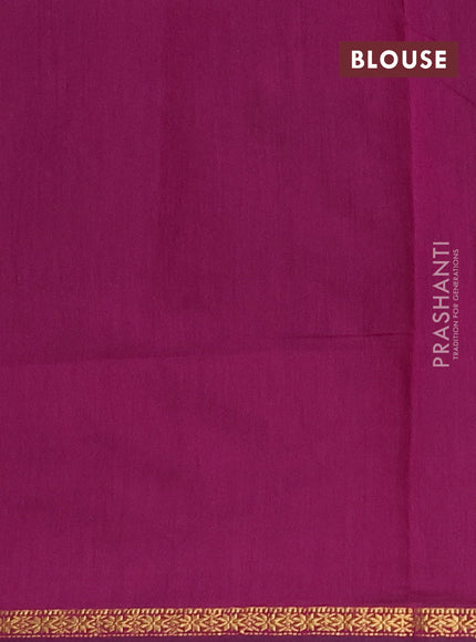 Semi maheswari cotton saree peacock green and magenta pink with zari woven buttas and small zari woven border