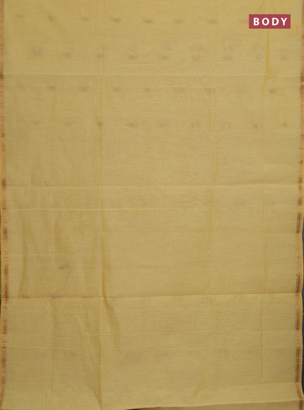 Semi maheswari cotton saree pale yellow and maroon shade with zari woven buttas and small zari woven border