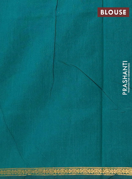 Semi maheswari cotton saree teal green with zari woven buttas and small zari woven border