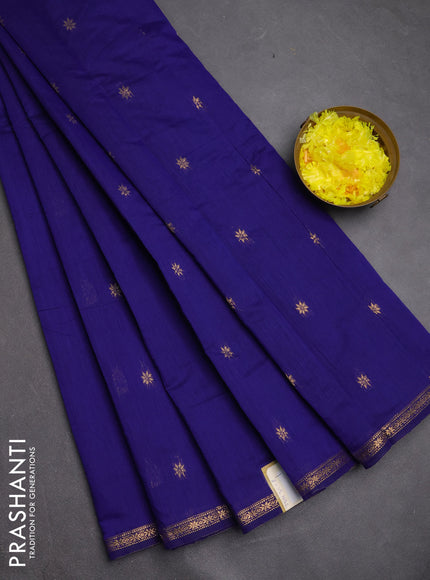 Semi maheswari cotton saree dark blue with zari woven buttas and small zari woven border