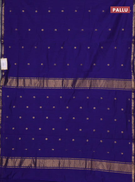 Semi maheswari cotton saree dark blue with zari woven buttas and small zari woven border
