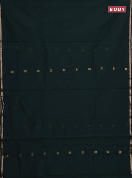 Semi maheswari cotton saree bottle green and dark mustard with zari woven buttas and small zari woven border