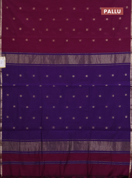 Semi maheswari cotton saree purple and violet with zari woven buttas and small zari woven border