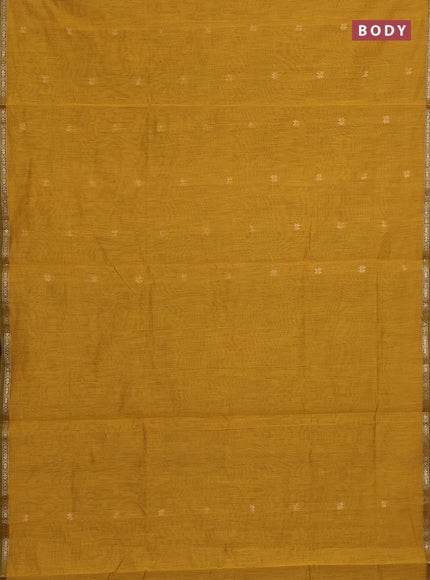Semi maheswari cotton saree mustard yellow and maroon with zari woven buttas and small zari woven border