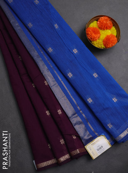 Semi maheswari cotton saree deep purple and blue with zari woven buttas and small zari woven border