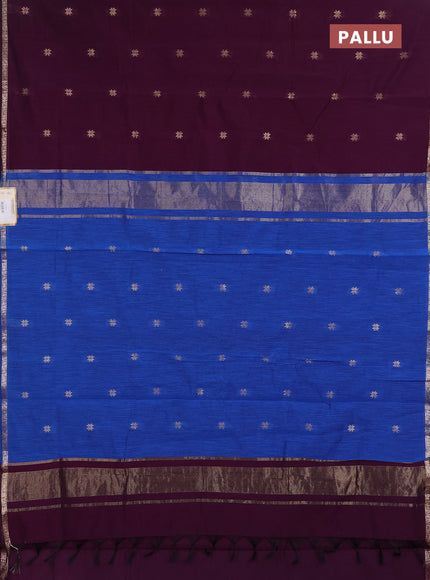Semi maheswari cotton saree deep purple and blue with zari woven buttas and small zari woven border