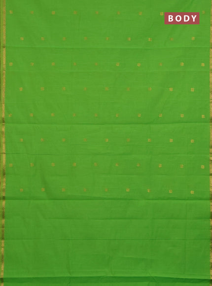 Semi maheswari cotton saree light green and teal blue with zari woven buttas and small zari woven border