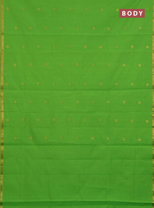 Semi maheswari cotton saree light green and teal blue with zari woven buttas and small zari woven border