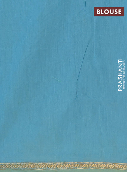Semi maheswari cotton saree light green and teal blue with zari woven buttas and small zari woven border
