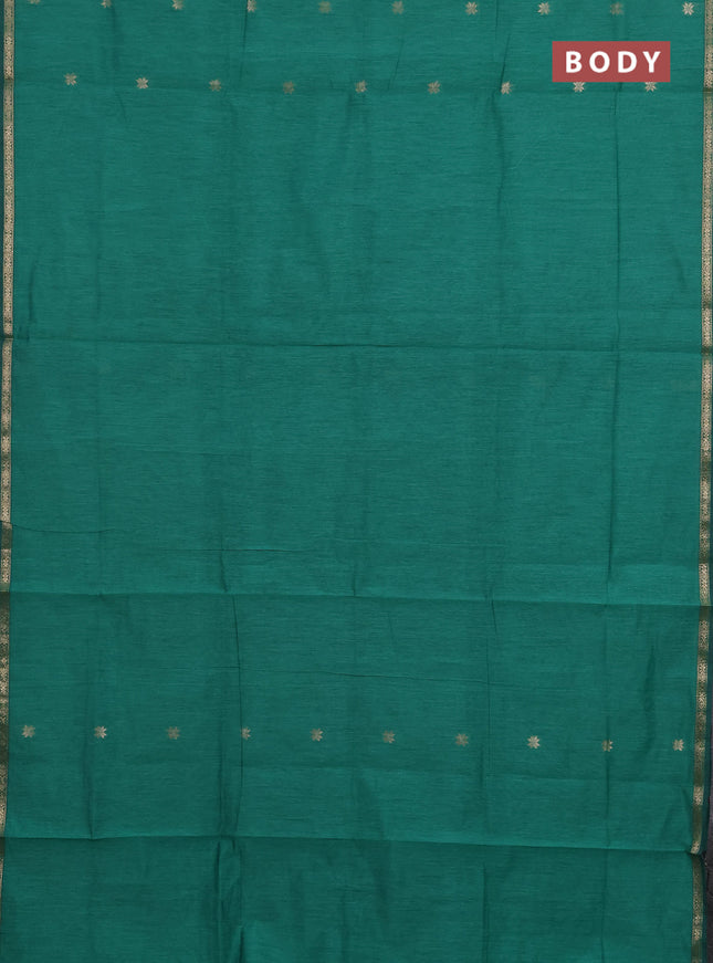 Semi maheswari cotton saree green and magenta pink with zari woven buttas and small zari woven border