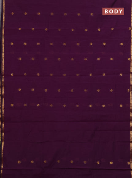 Semi maheswari cotton saree purple and green with zari woven buttas and small zari woven border
