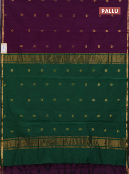 Semi maheswari cotton saree purple and green with zari woven buttas and small zari woven border