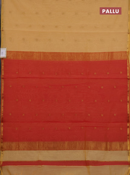 Semi maheswari cotton saree pale orange and pink shade with zari woven buttas and small zari woven border