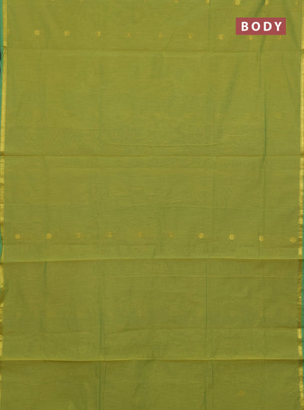 Semi maheswari cotton saree lime green and blue with zari woven buttas and small zari woven border
