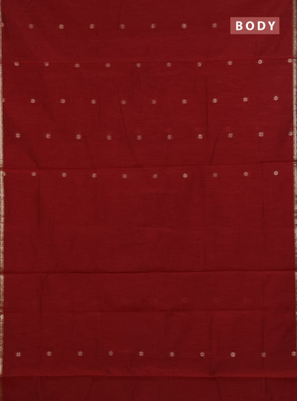 Semi maheswari cotton saree maroon and mehendi green with zari woven buttas and small zari woven border