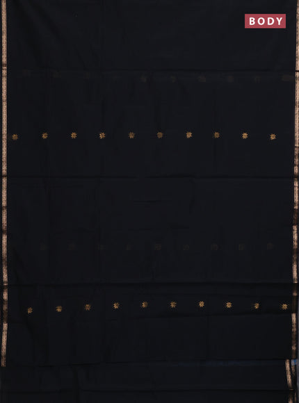 Semi maheswari cotton saree black and teal blue with zari woven buttas and small zari woven border