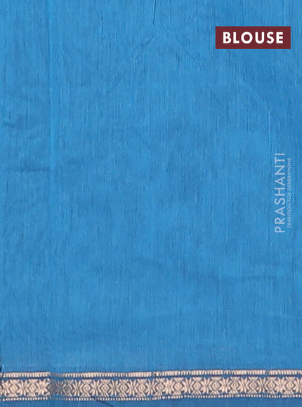 Semi maheswari cotton saree black and teal blue with zari woven buttas and small zari woven border