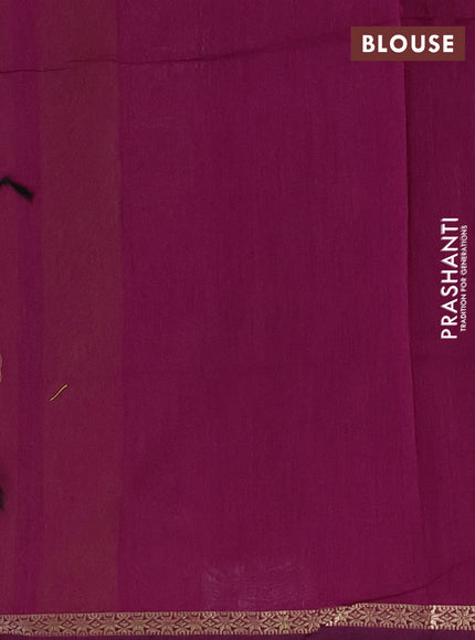 Semi maheswari cotton saree lime green and purple  with zari woven buttas and small zari woven border