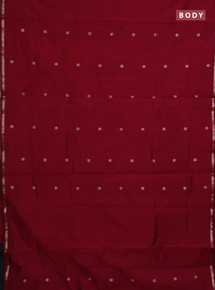Semi maheswari cotton saree maroon and black with zari woven buttas and small zari woven border