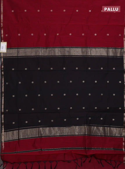 Semi maheswari cotton saree maroon and black with zari woven buttas and small zari woven border