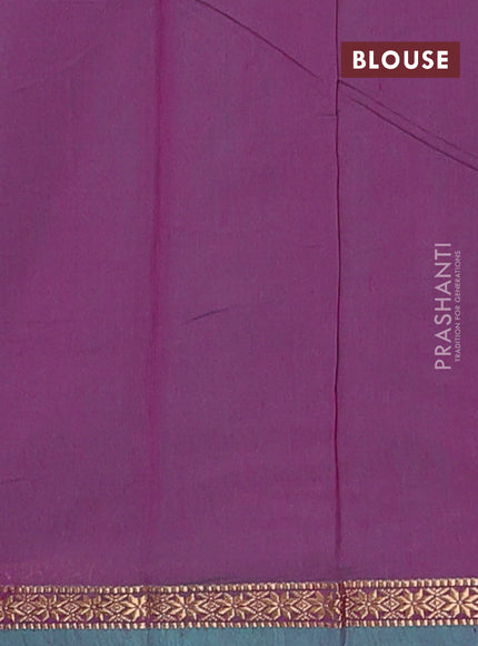 Semi maheswari cotton saree teal green and purple shade with zari woven buttas and small zari woven border