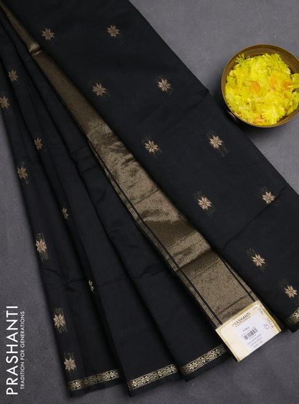 Semi maheswari cotton saree black with zari woven buttas and small zari woven border