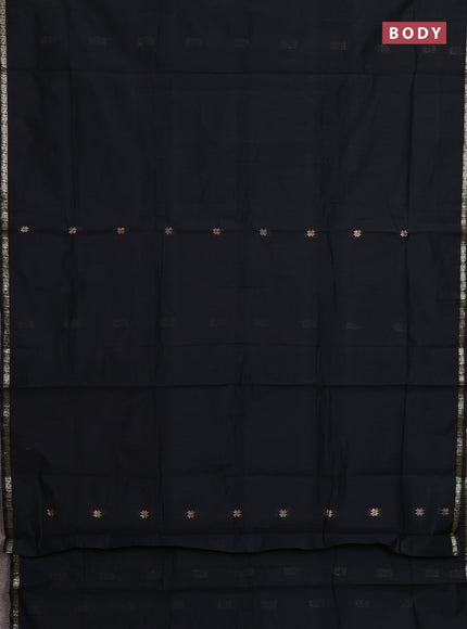 Semi maheswari cotton saree black with zari woven buttas and small zari woven border