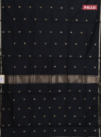 Semi maheswari cotton saree black with zari woven buttas and small zari woven border