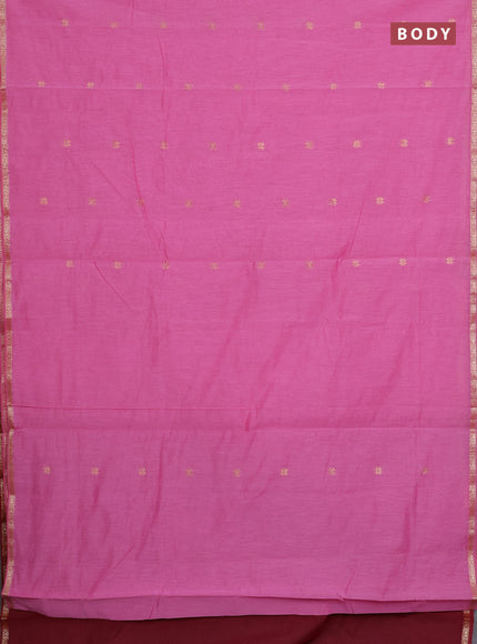Semi maheswari cotton saree pink and maroon with zari woven buttas and small zari woven border