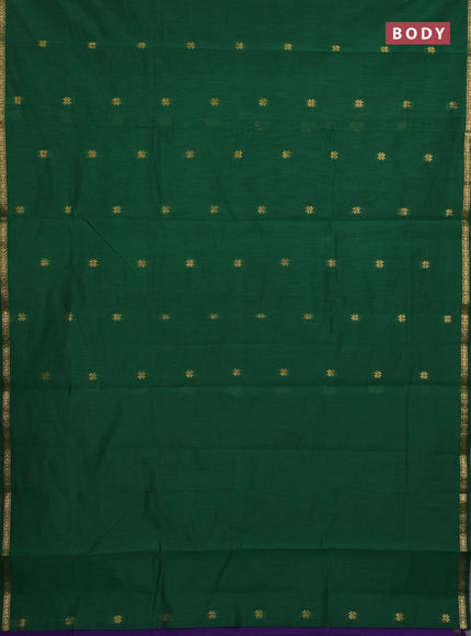 Semi maheswari cotton saree green and violet with zari woven buttas and small zari woven border
