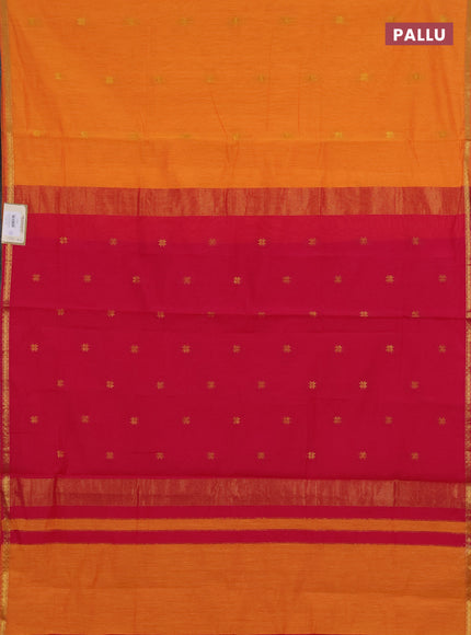 Semi maheswari cotton saree orange and pink with zari woven buttas and small zari woven border