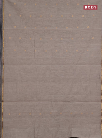 Semi maheswari cotton saree beige and maroon with zari woven buttas and small zari woven border