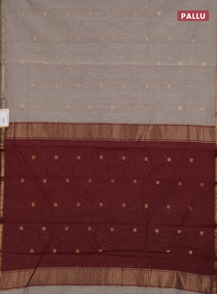 Semi maheswari cotton saree beige and maroon with zari woven buttas and small zari woven border