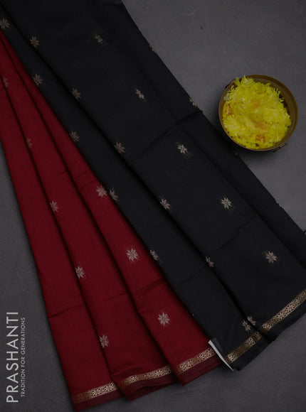 Semi maheswari cotton saree red  and black with zari woven buttas and small zari woven border