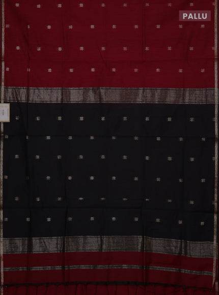 Semi maheswari cotton saree red  and black with zari woven buttas and small zari woven border