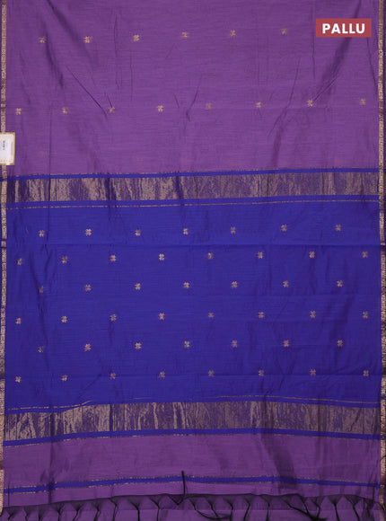 Semi maheswari cotton saree violet and navy blue with zari woven buttas and small zari woven border