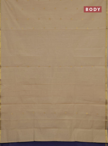 Semi maheswari cotton saree beige and blue with zari woven buttas and small zari woven border