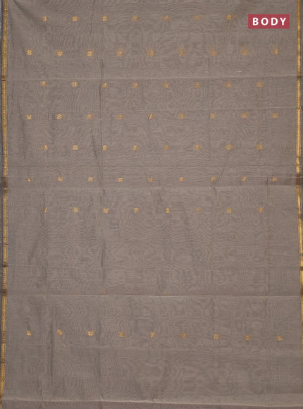 Semi maheswari cotton saree grey and maroon with zari woven buttas and small zari woven border
