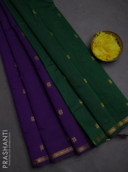 Semi maheswari cotton saree violet and green with zari woven buttas and small zari woven border